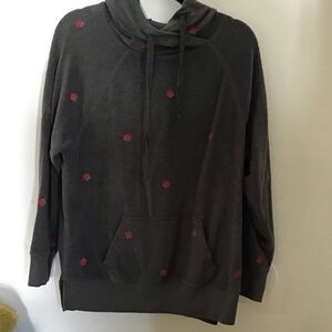 VS PINK Fleece Gray Hoodie Embroidered Roses XS